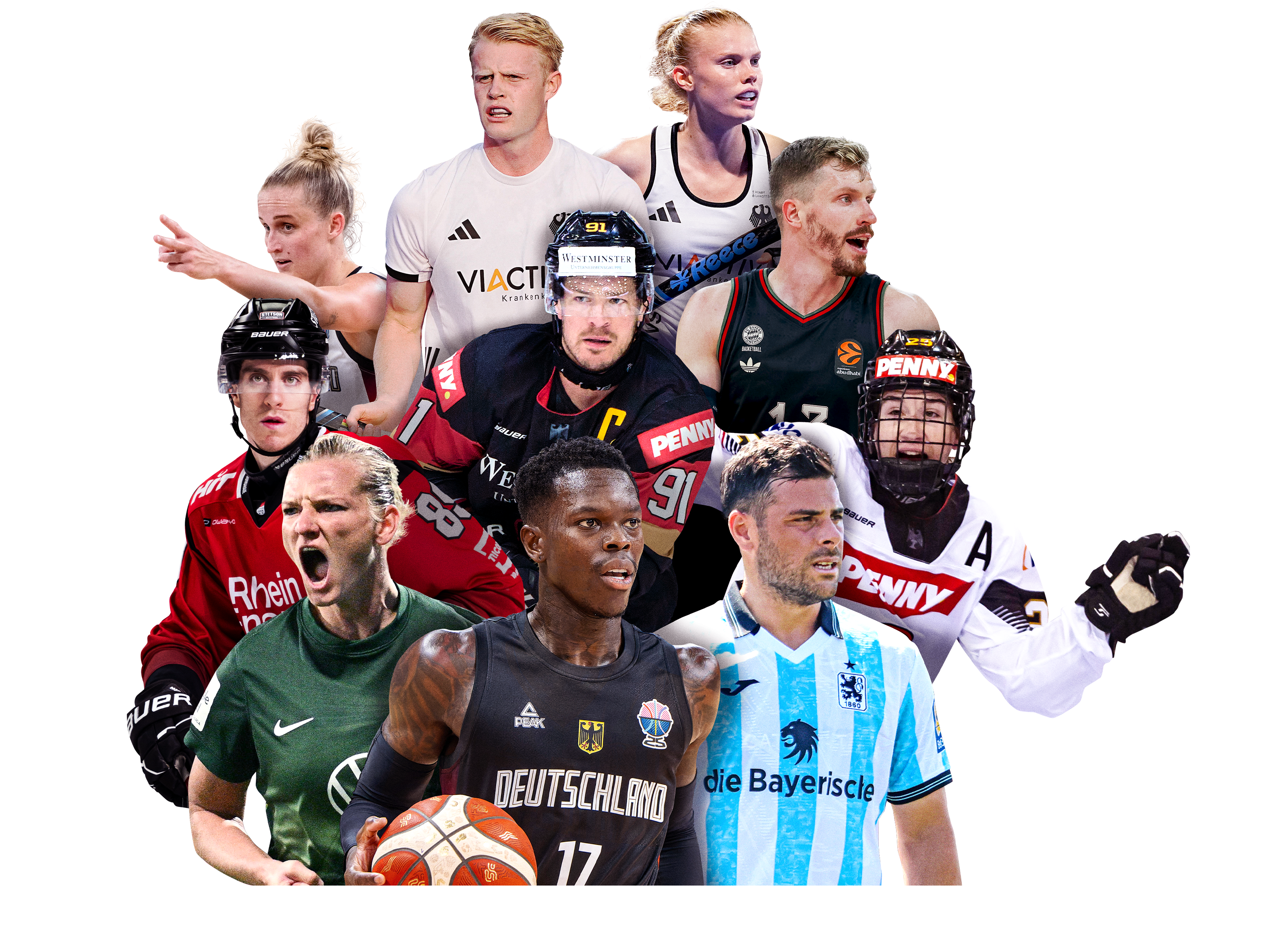 Werbemotiv mit verschiedenen Spielern und Spielerinnen aus den Wettbewerben von MagentaSport.